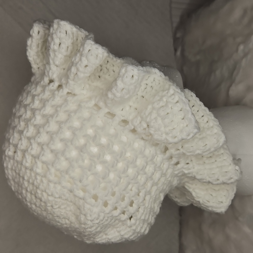 Handmade White Crochet Ruffle Hat - Picture 2 of 5